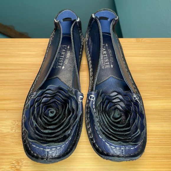 L'Artiste 'Dezi' Rosette Ballet Flats Navy Blue Rose Shoes Spring Step 38 7.5 8 - Picture 4 of 14